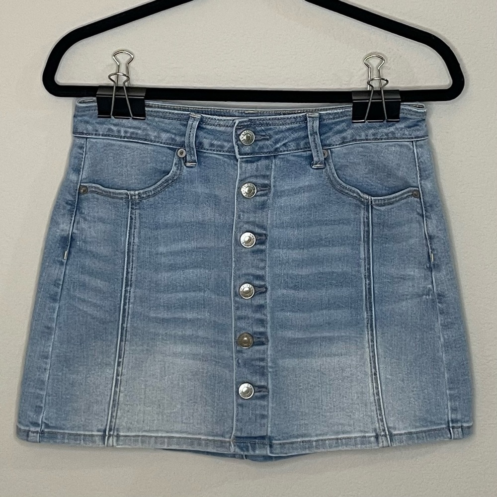 AEO Super Hi-Rise Button Front A-Line Mini Skirt